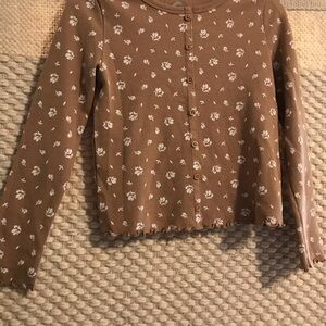 Wonder Nation Floral Button-Up Shirt - Brown and White